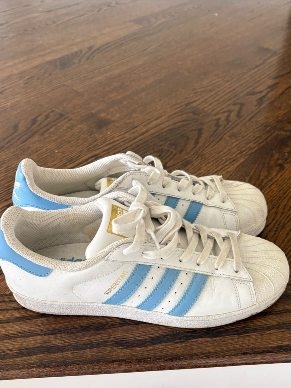 adidas White Sneakers with Light Blue Three Stripes